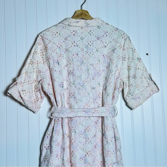 SOLITAIRE TIE DYE PINK FLORAL EYELET BARBIE BARBIECORE SHIRT DRESS BELTED XL - Picture 8 of 10